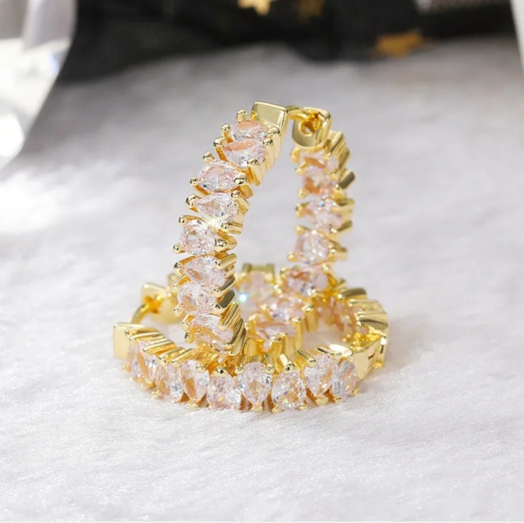 925 Silver Gold Color Hoop Earrings Romantic Pear Cut Cubic Zirconia 17$